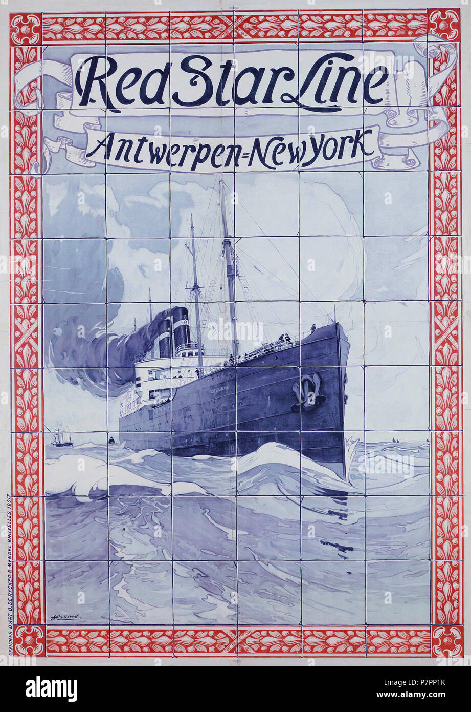 Anglais : Red Star Line Antwerpen - New York 1901 . 1901 327 Red Star Line Antwerpen - New York, par Henri Cassiers Banque D'Images Anglais : Red Star Line Antwerpen - New York 1901 . 1901 327 Red Star Line Antwerpen - New York, par Henri Cassiers Banque D'Images