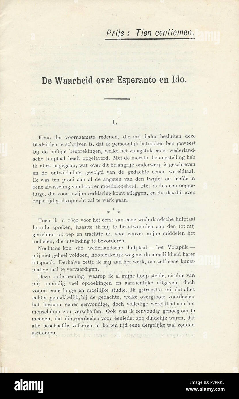 Nederlands : 'De plus de Waarheid en Esperanto Ido' . 1913 61913 plus de Waarheid en Esperanto Ido Banque D'Images