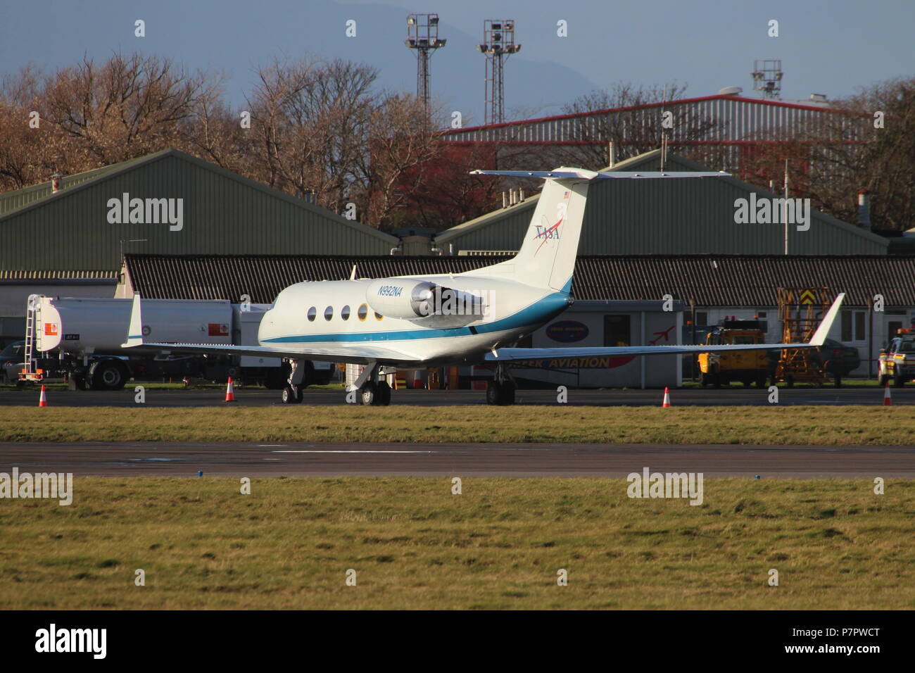 N992NA, un Gulfstream III gérée par la NASA, stationné à l'Aéroport International de Prestwick en Ayrshire. Banque D'Images