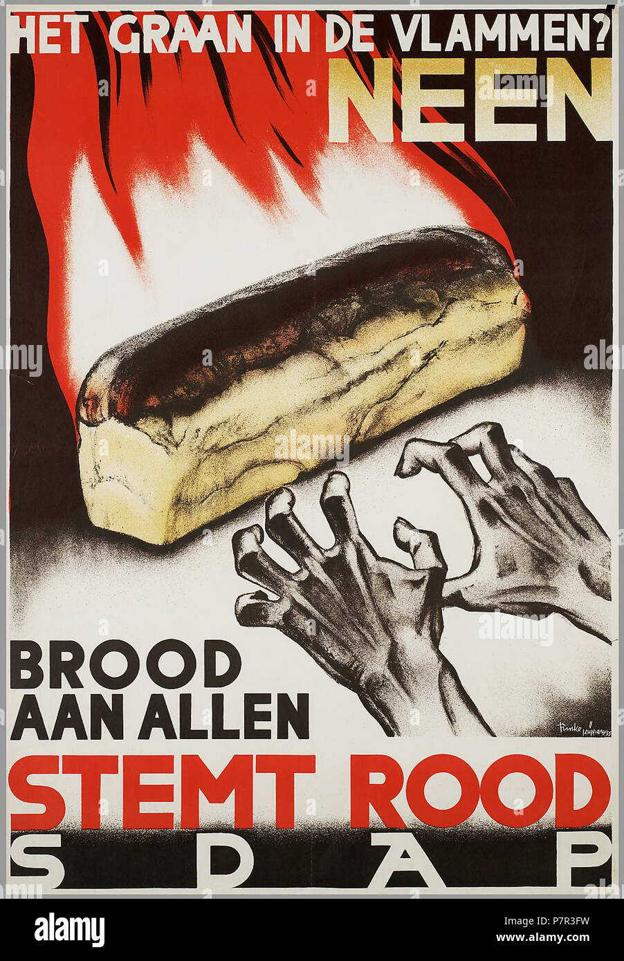 Nederlands : Affiche : Het graan dans de vlammen/Opdrachtgever adverteerder : SDAP. 1933/1934 166 Funke Kupper Het graan dans de vlammen Banque D'Images