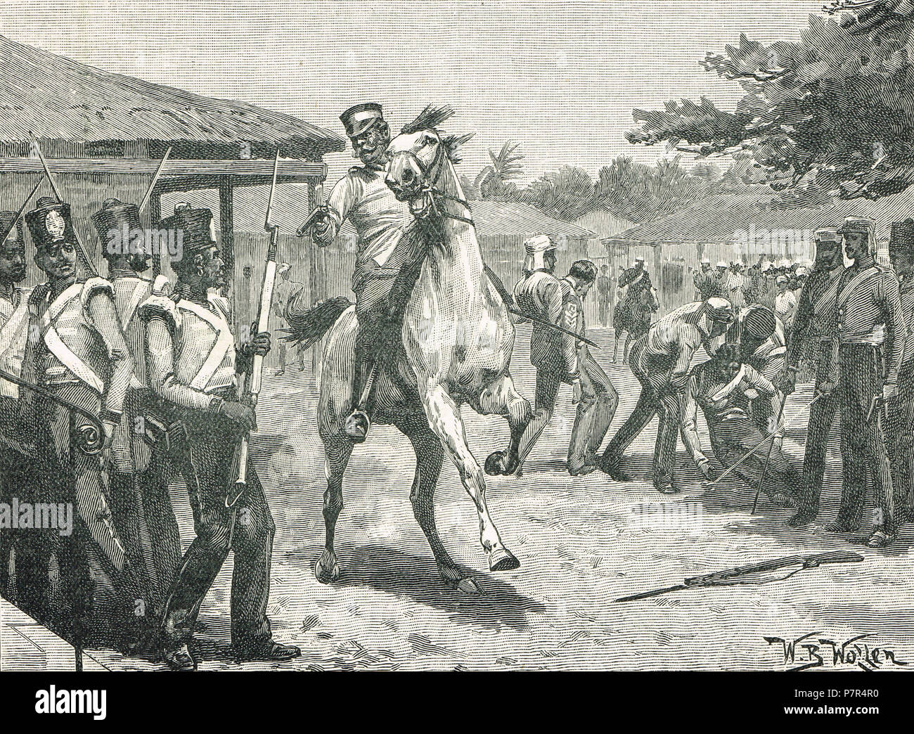 Le général John Hearsey, confrontant mutins à Barrackpore, Bengale occidental, Inde, Mangal Pandey incident, 29 mars 1857 Banque D'Images