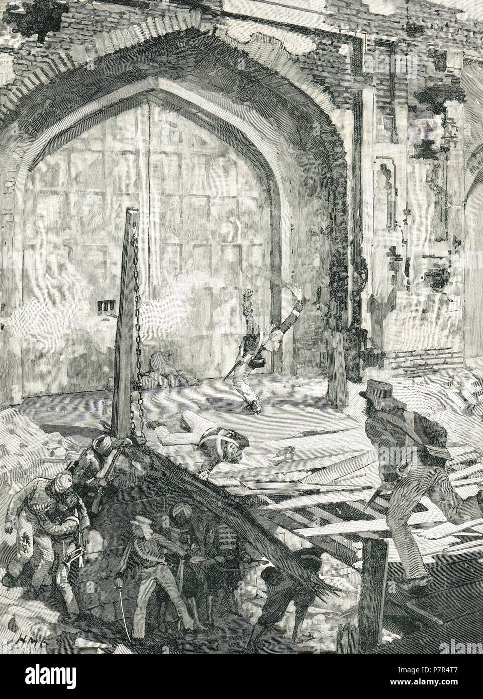 L'explosion de la Gate, Delhi, Inde, 1857, Banque D'Images