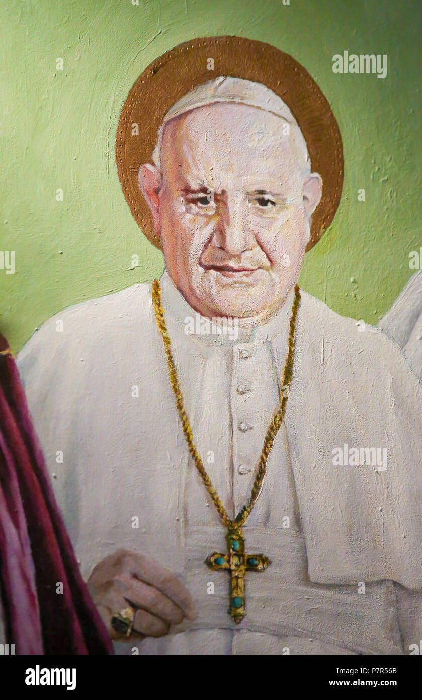 Fresque de l'église de Saint Nicolas et saint Pierre Martyr à Valence, Espagne, représentant Saint Pape Jean XXIII Banque D'Images