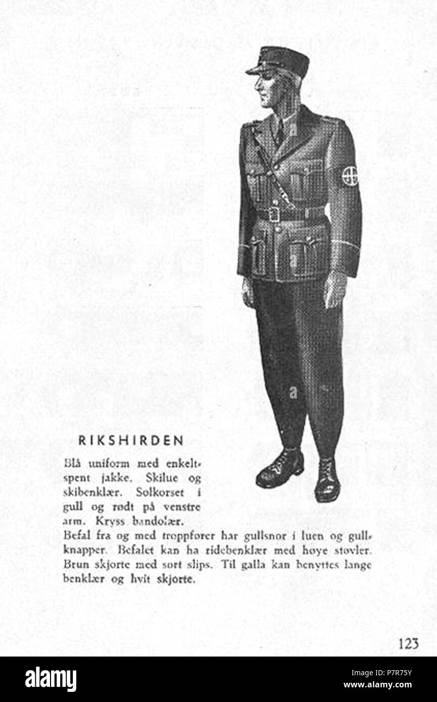 Norsk bokmål (Nasjonal Samling : NS 1944 Aarbok s123 (uniformer) Rikshirden Norsk bokmål : Uniformer og (Nasjonal Samling pour merker (NS), Vidkun Kiesling nasjonalsosialistiske 1933-1945 du parti. Image lavoppløst Beskåret, med sideoppslag PDF fra fra NS årbok 1944 propagandaledelsen "sortie av" og trykt hos, boktrykkeri Mariendals Gjøvik 1943 http://krigsbilder.net/coppermine/albums/NS-AARBOK1944/NS rbok : 1944.pdf ((Nasjonal Samling (NS) opphørte slutten verdenskrig ved av andre je Europa i mai 1945. J'2015 det er plus de 70 år siden, utgivelsen og innholdet c'antas å falle j det norsk l ifølge ven Banque D'Images