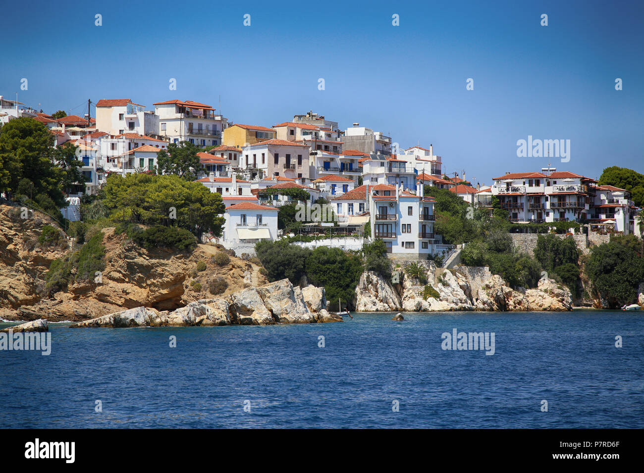 Detais de la vieille partie de la ville de Skiathos sur l'île de Skiathos en Grèce Banque D'Images