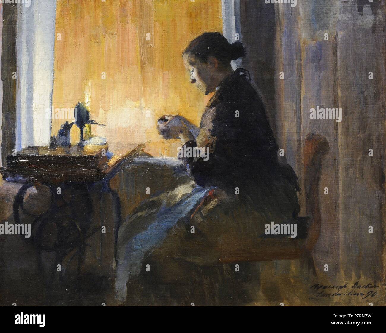Harriet Backer (1845-1932). Peintre norvégien. Par la lumière de la lampe, 1890. Galerie nationale. Oslo. La Norvège. Banque D'Images