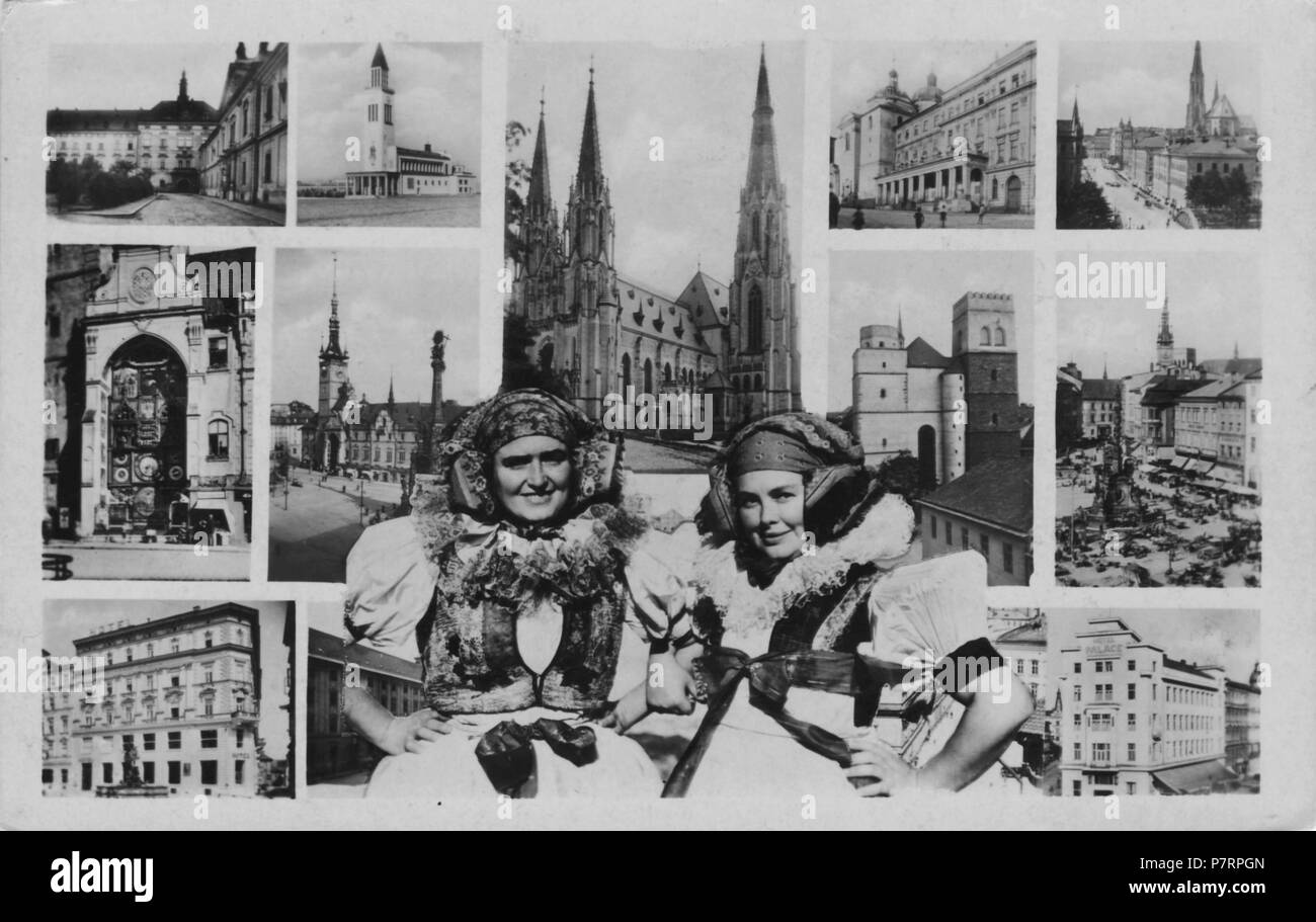 Anglais : Historique Carte postale représentant certaines des principales attractions touristiques à Olomouc. eština památkami : Historická s pohlednice Olomouce - probablement. années 1930. 194 Carte postale historique d'Olomouc Banque D'Images