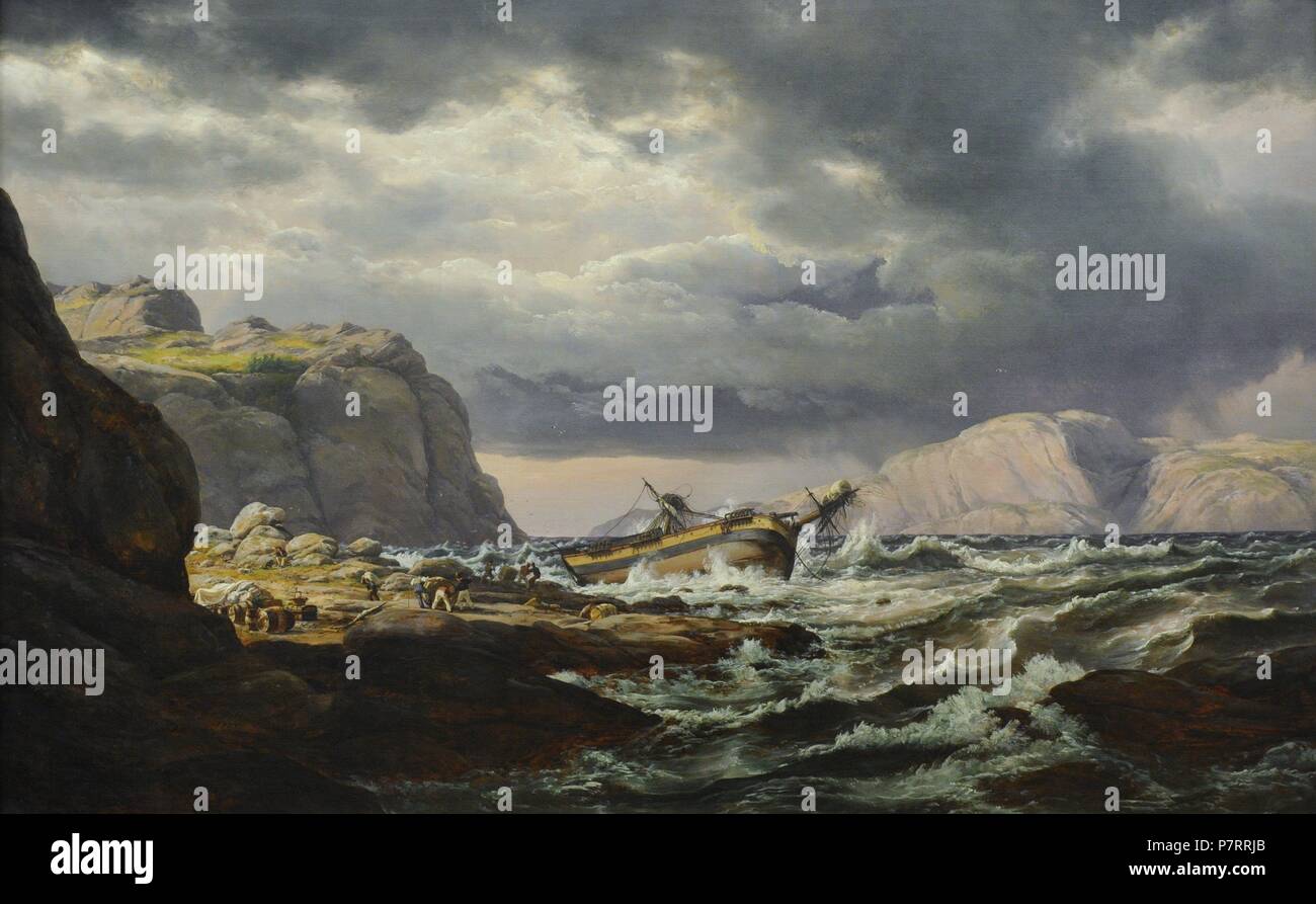 Johan Christian Dahl (1788-1857). Peintre norvégien. Naufrage sur la côte de la Norvège, 1832. Galerie nationale. Oslo. La Norvège. Banque D'Images