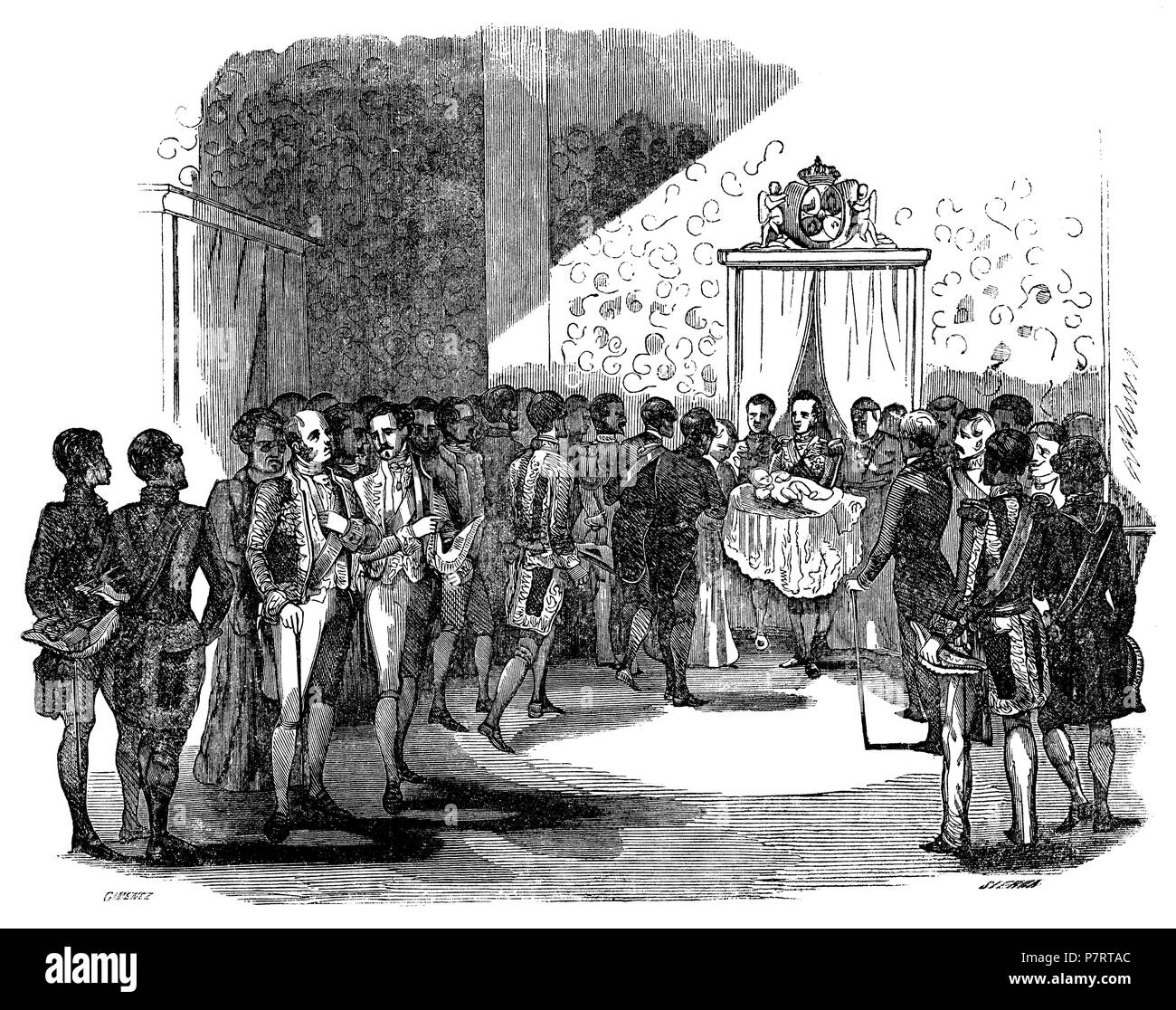 Madrid. Presentación del cadáver de Fernando de Borbón y Borbón (1850-1850), Prince des Asturies, en El Palacio Real el 12 de julio de 1850. La gravure de 1850. Banque D'Images