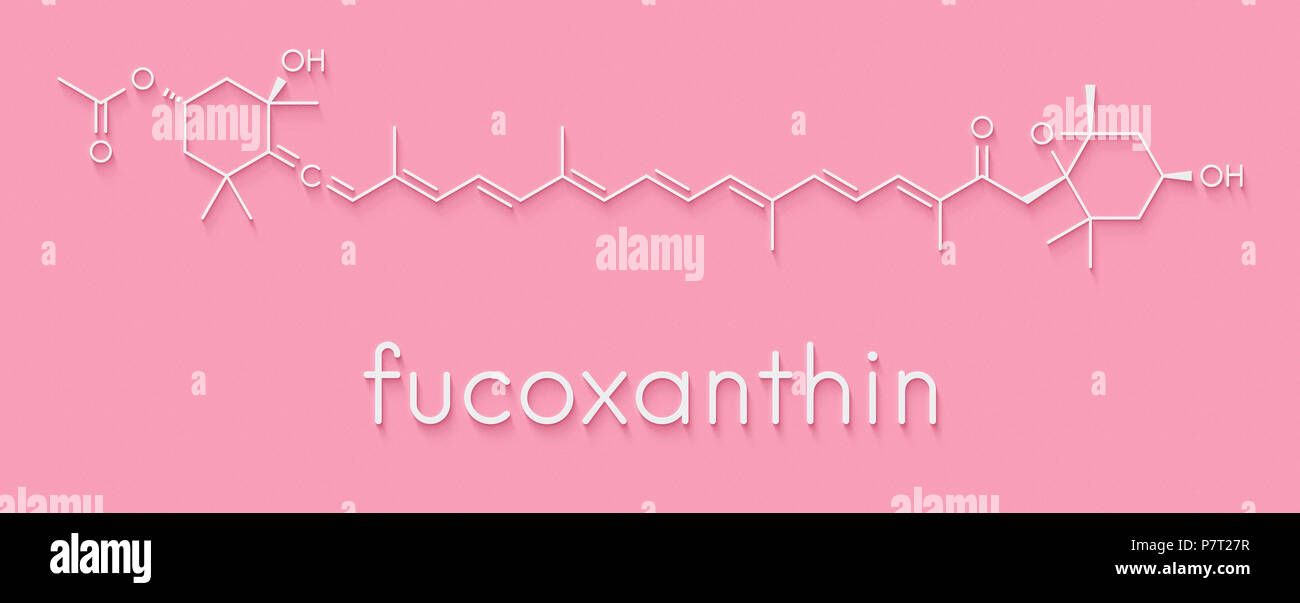 La fucoxanthine algues brunes, molécule de pigment. Certains des ingrédients de suppléments alimentaires. Formule topologique. Banque D'Images