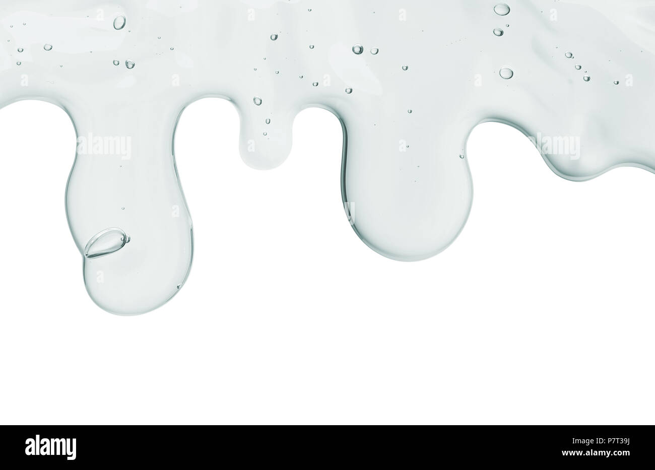 Frottis transparents de produits cosmétiques isolé sur fond blanc. Texture transparente de lotion sur fond blanc Banque D'Images