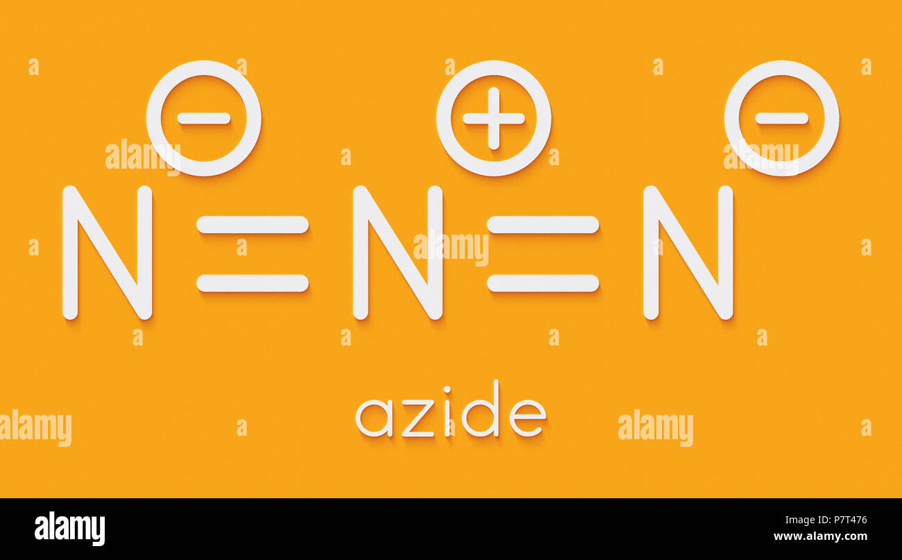 L'anion azoture, structure chimique. Les sels sont utilisés dans l'azoture de détonateurs et comme agent propulseur. Formule topologique. Banque D'Images