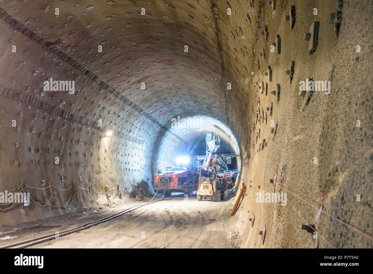 Spital am Semmering : Percer les trous de mine à Semmering-Basistunnel (Tunnel de Base) de Semmering Semmeringbahn (chemin de fer du Semmering) en construction Banque D'Images