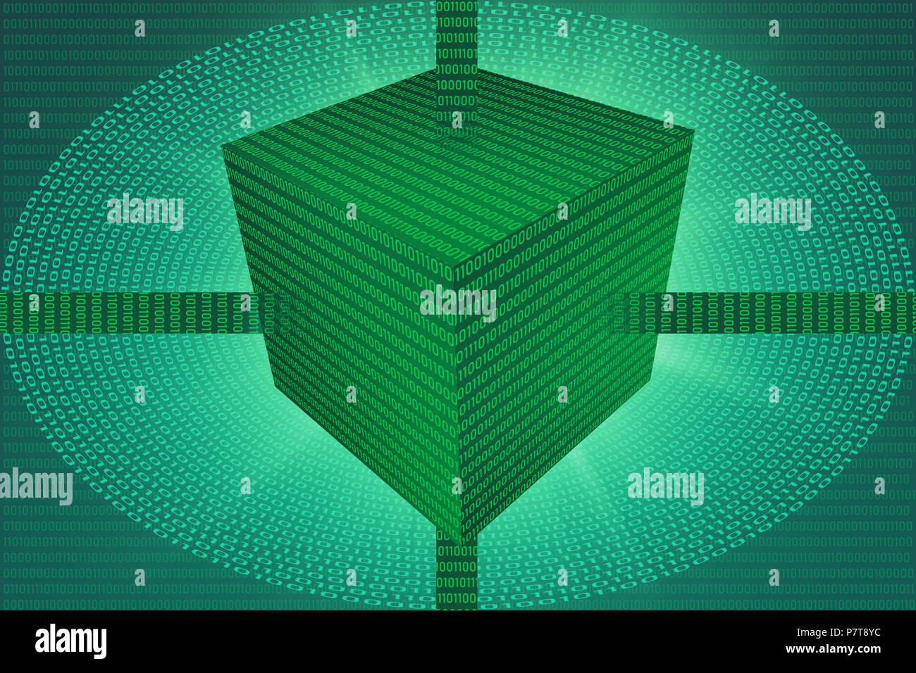Bloc de données cube de chiffre binaire (bit), code de données informatiques numériques 3D illustration concept. Banque D'Images
