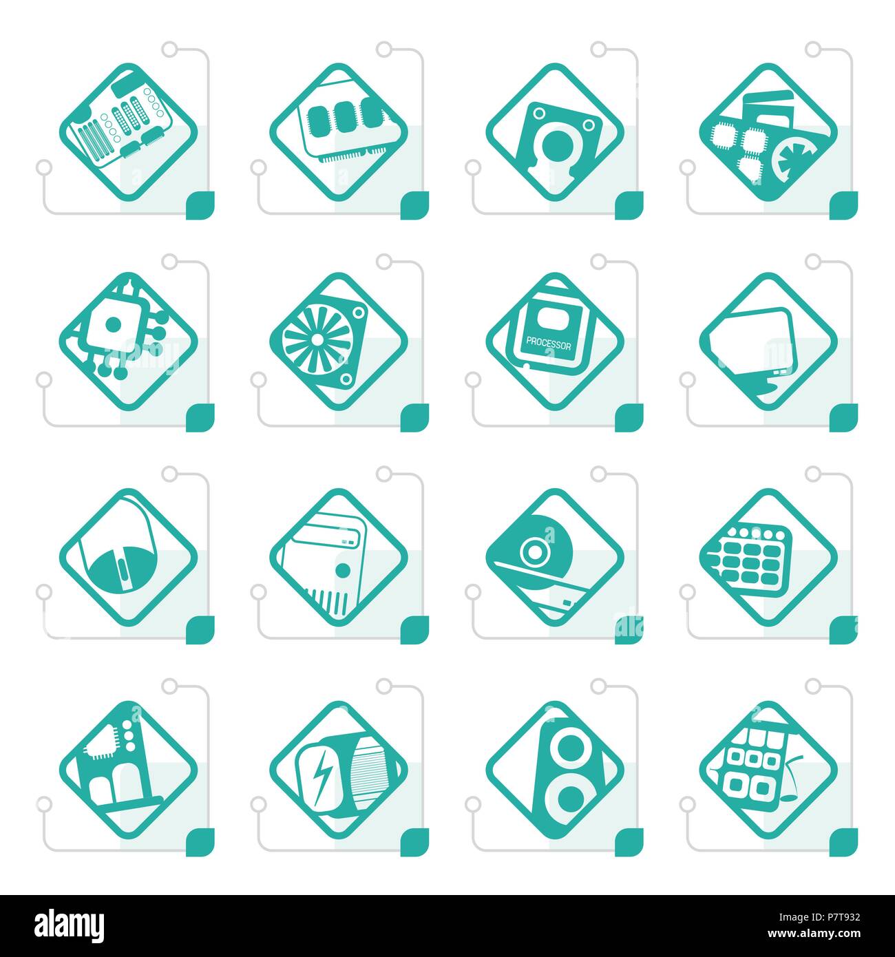 Les performances de l'ordinateur et l'équipement stylisé icônes - vector icon set Illustration de Vecteur