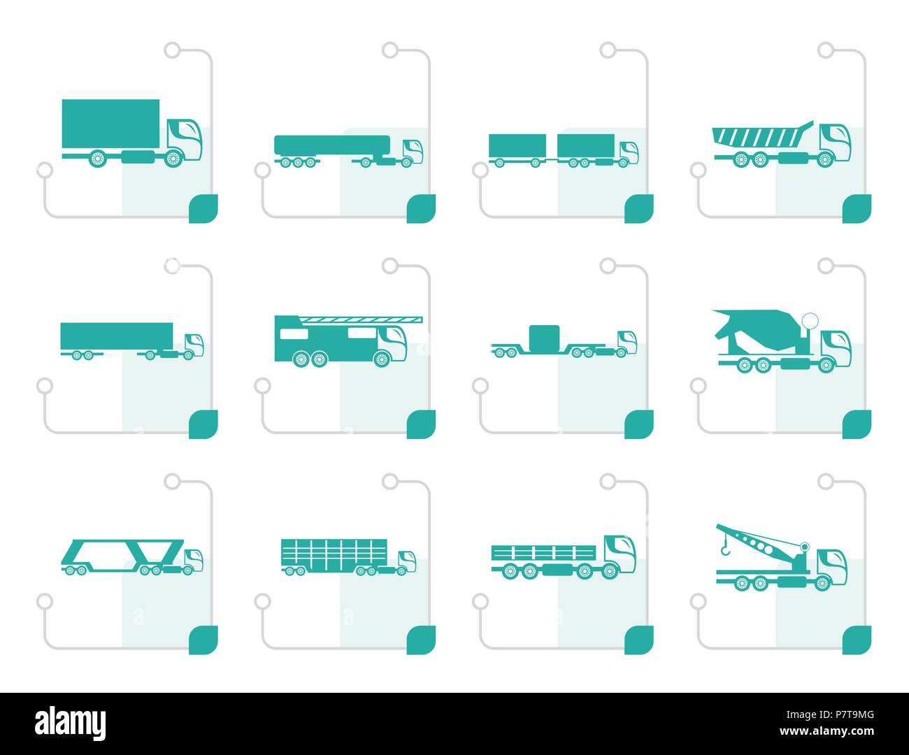 Différents types de camions stylisé et camions icônes - Vector icon set Illustration de Vecteur