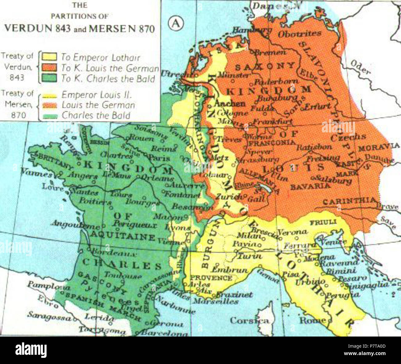 Anglais : La Division de l'Empire carolingien : Verdun 843, 870 et Mersen  (Col) . 1911 10 843-870 l'Europe Photo Stock - Alamy
