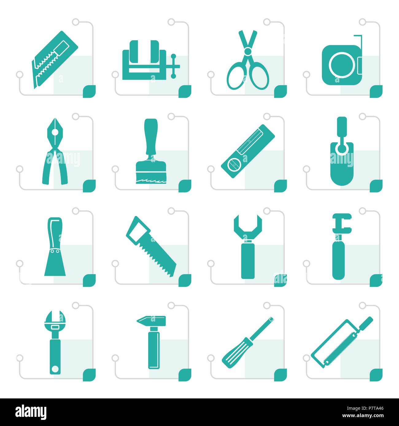 Bâtiment et Construction stylisée icônes outils - Vector Icon Set Illustration de Vecteur