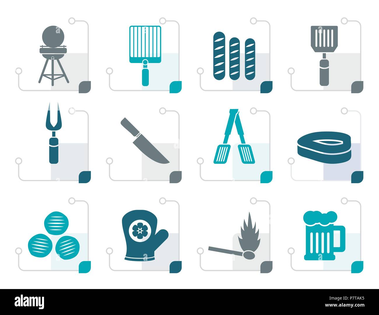 Pique-nique stylisé, barbecue et grill icônes - vector icon set Illustration de Vecteur