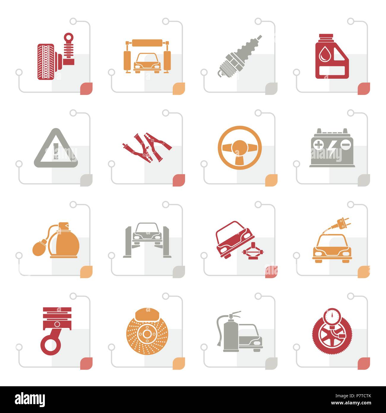 Voiture stylisée et icônes de services routiers - vector icon set Illustration de Vecteur