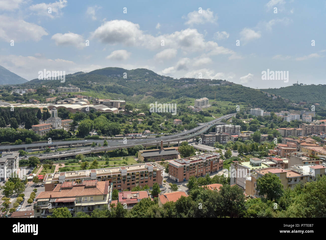 Salerno, l'Autoroute, Vue de dessus, la Campanie, Italie Banque D'Images
