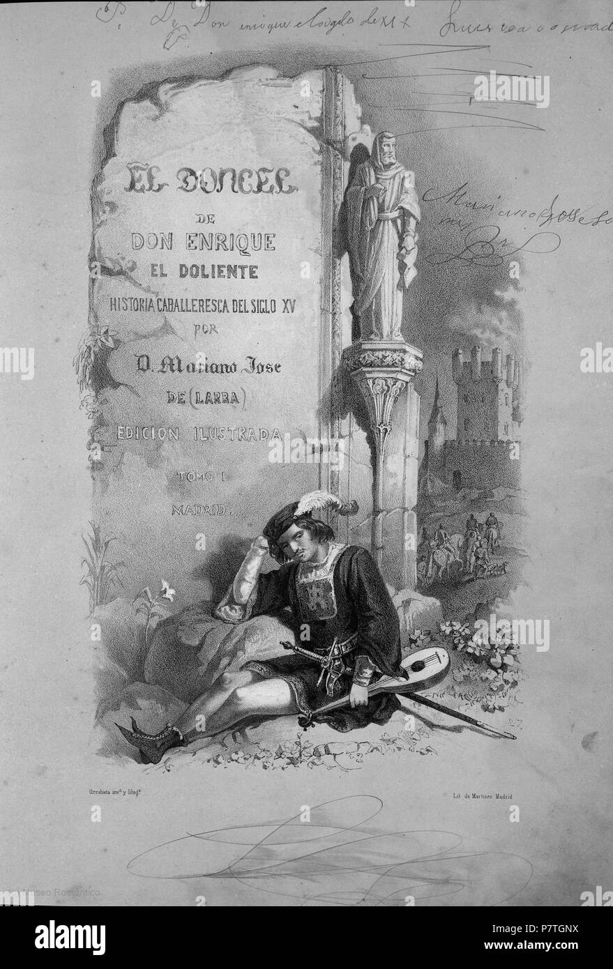 3 1852-1854, El doncel de don Enrique el Doliente, Mariano José de Larra, tomo I, portada, Urrabieta Banque D'Images
