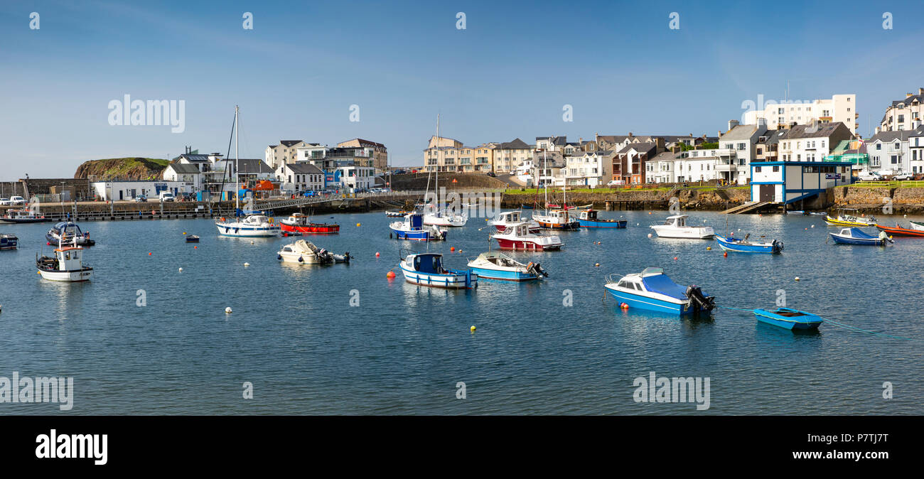 Royaume-uni, Irlande du Nord, Co Antrim, Portrush, bateaux amarrés dans le port, vue panoramique Banque D'Images