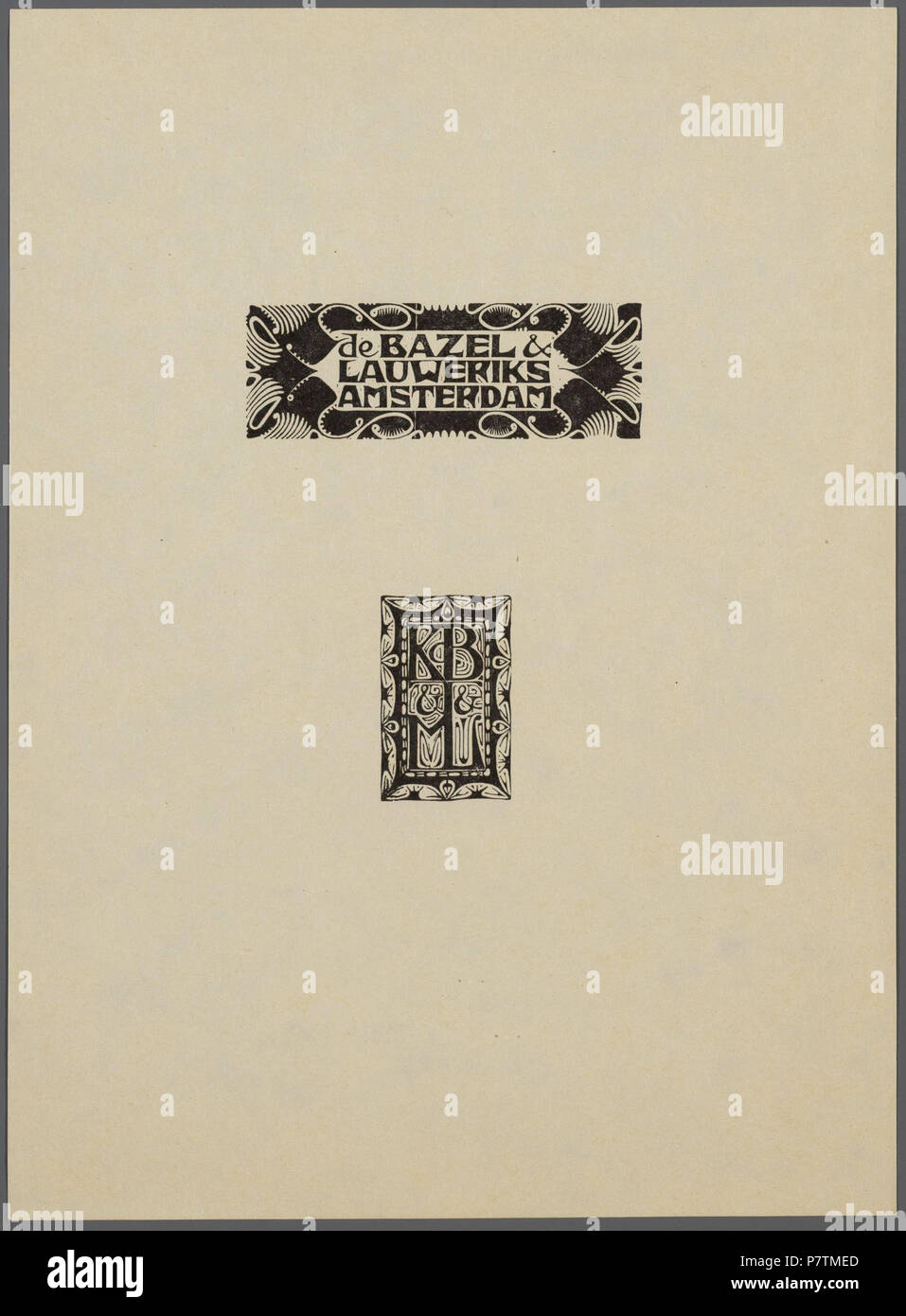 Nederlands : Beschrijving Visitekaartje en monogramme : K.P.C. de Bazel en J.L.M. Lauweriks losbladig Houtsnede Uit het album 'De houtsneden van K.P.C. de Bazel', uitgegeven door S.L. Van Looy, Amsterdam, 1925. Documenttype prent Vervaardiger Bazel, Karel Pieter Cornelis, de (1869-1923) Collectie Collectie Stadsarchief Amsterdam : tekeningen en prenten Datering http://archief.amsterdam/archief/10097/10005922 Afbeeldingsbestand 1925 Inventarissen 010054000012061 . 192535 Bazel, Karel Pieter Cornelis, de (1869-1923), l'AFB 010054000012061 Banque D'Images