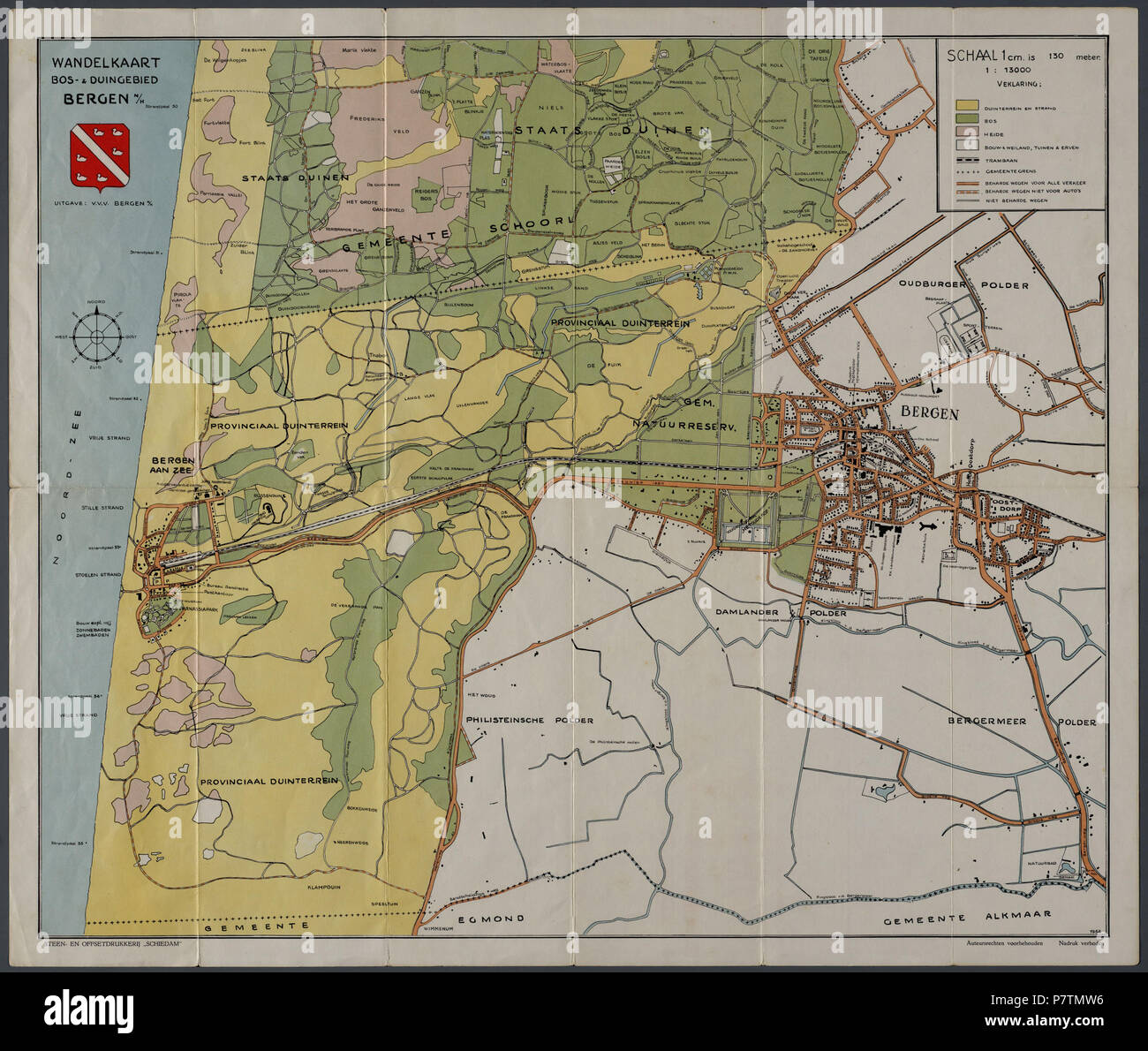 'Wandelkaart bos- & duingebied Bergen N/H'. Vervaardiger : Onbekend Catalogusnummer : PR 1005136 . 9 mai 2016, 13:16 41 Bergen en omgeving 1954 (26842869661) Banque D'Images