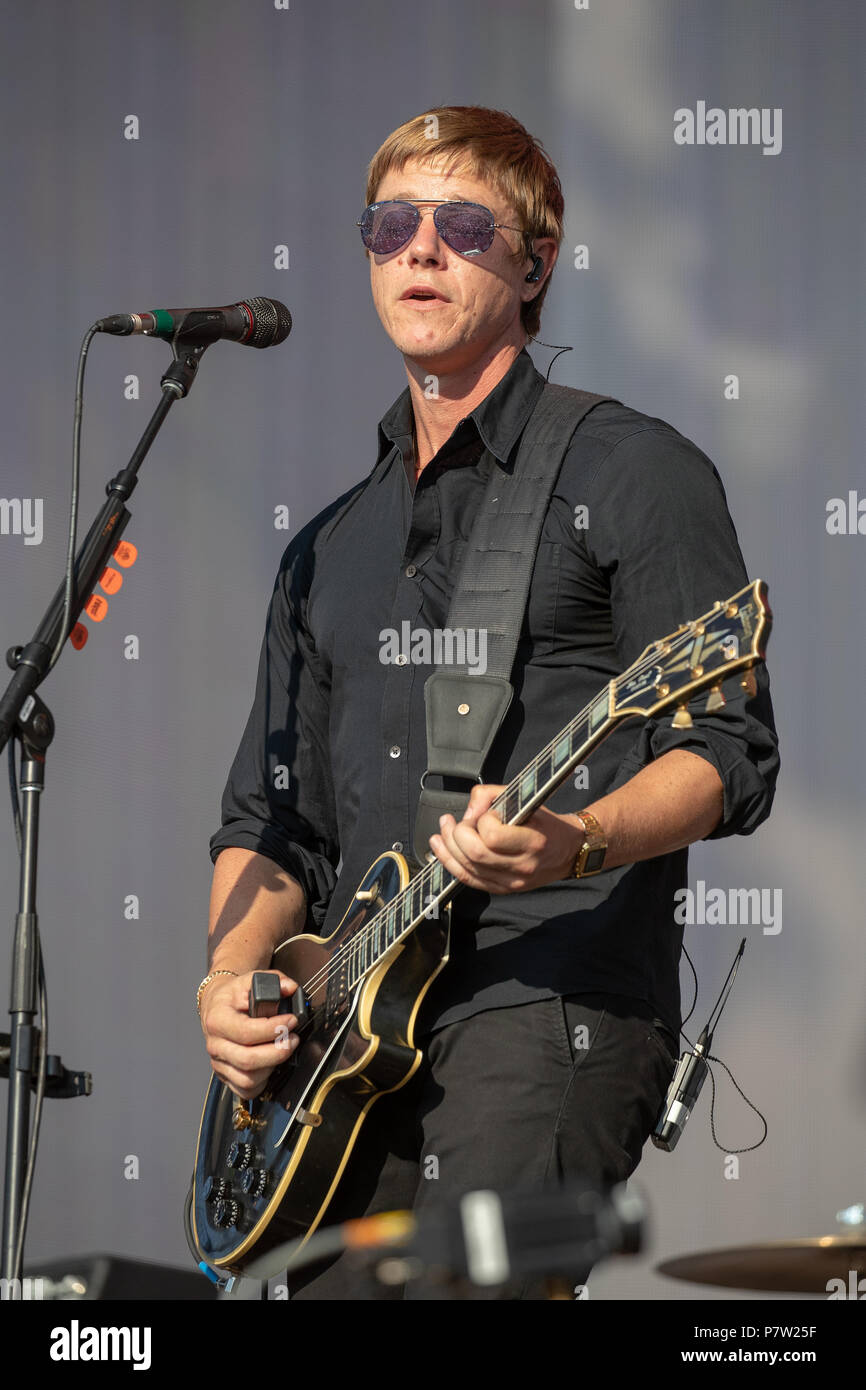 Hyde Park, Royaume-Uni. 7h Juillet 2018, Interpol à l'heure d'été britannique, avec Paul Banks, Carlos Dengler, Daniel Kessler, Sam Fogarino, Greg Drudy, David Pajo, Guido Schneider, Tom Clark,UK.Hyde Park de Londres. © / Alamy Live News Banque D'Images