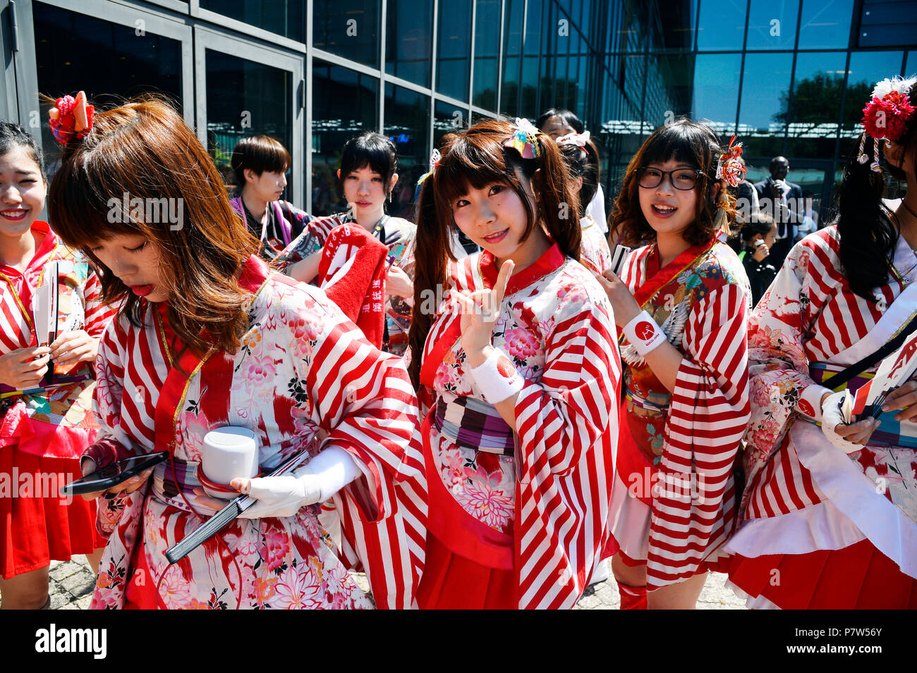 Paris, France. 6 juillet 2018. La Japan Expo Paris est le plus grand festival de la culture japonaise et passe-temps. Les amateurs de manga, les amateurs des arts martiaux, les joueurs ou les amateurs d'animes japonais. Crédit : Frédéric VIELCANET/Alamy Live News Banque D'Images