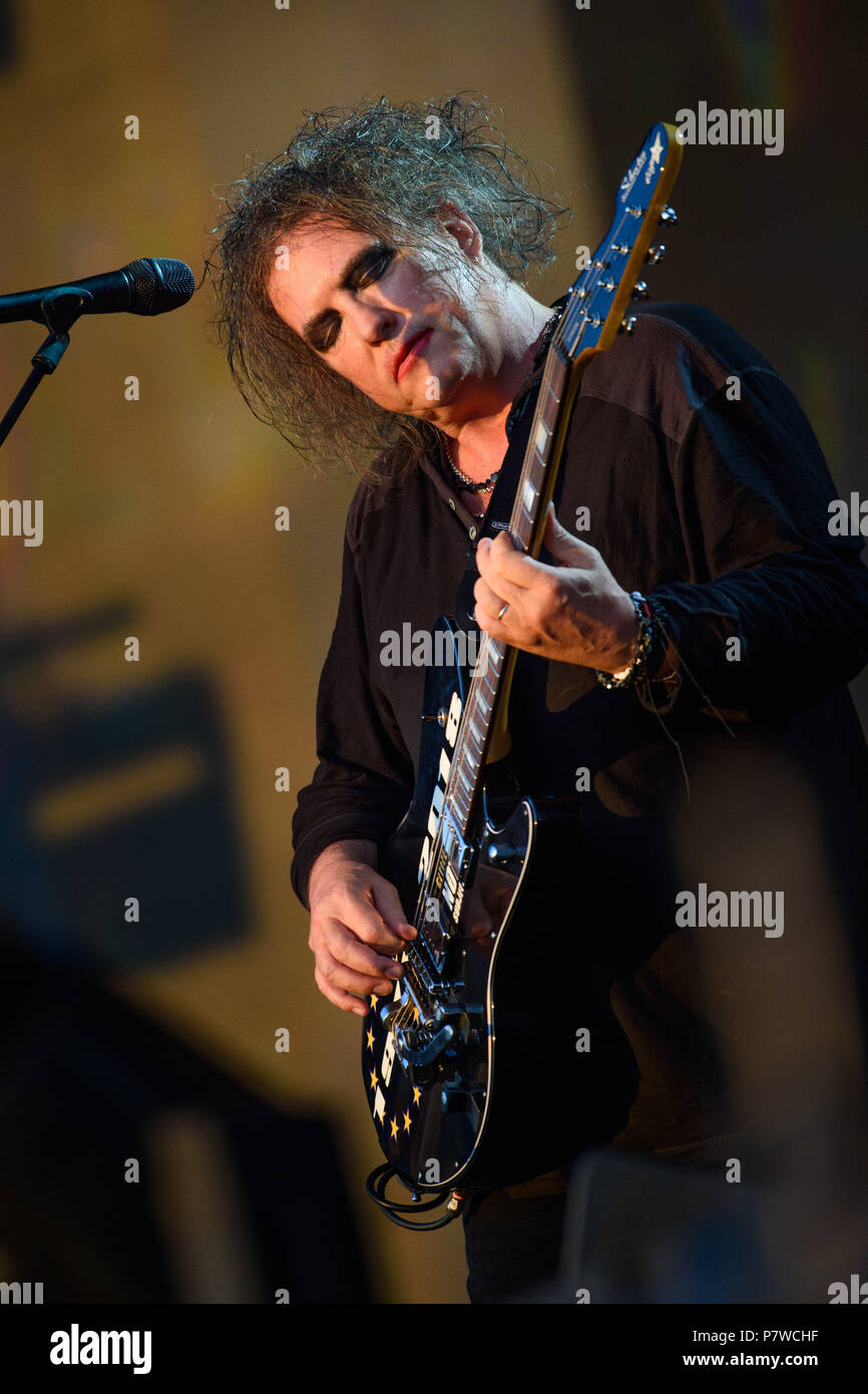 Robert Smith de The Cure d'effectuer à l'heure d'été britannique festival à Hyde Park à Londres. Banque D'Images