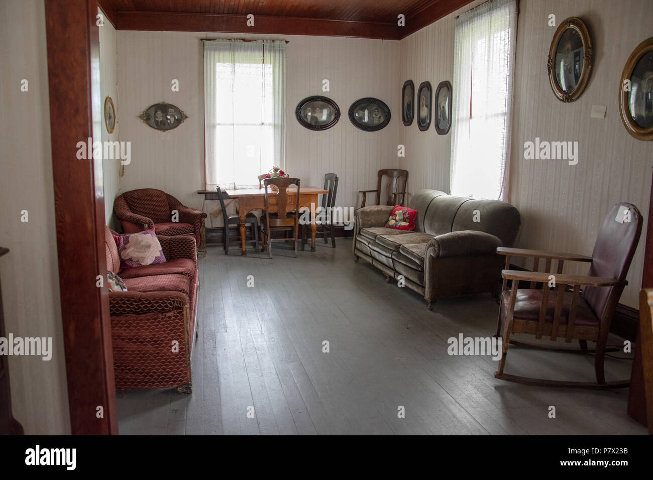Logement de Peter Veregin dans l'étage de la maison de prière au National Doukhobor Heritage Village, Veregin, Saskatchewan, Canada. Banque D'Images