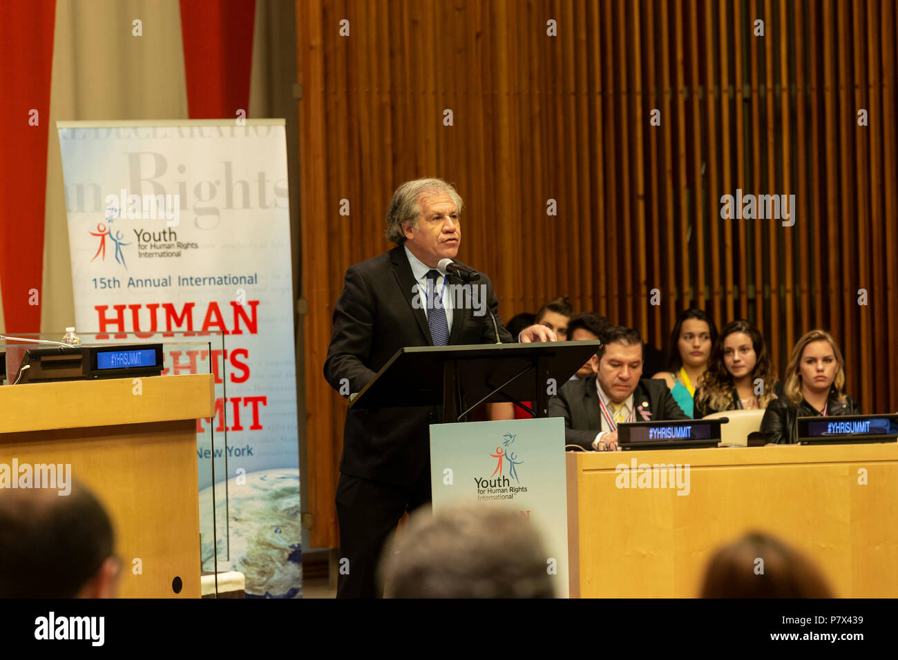 New York, NY - 6 juillet 2018 : Luis Almagro Secrétaire général de l'Organisation des États américains ont participé au 15e Sommet international des droits de l'homme siège à l'ONU Banque D'Images