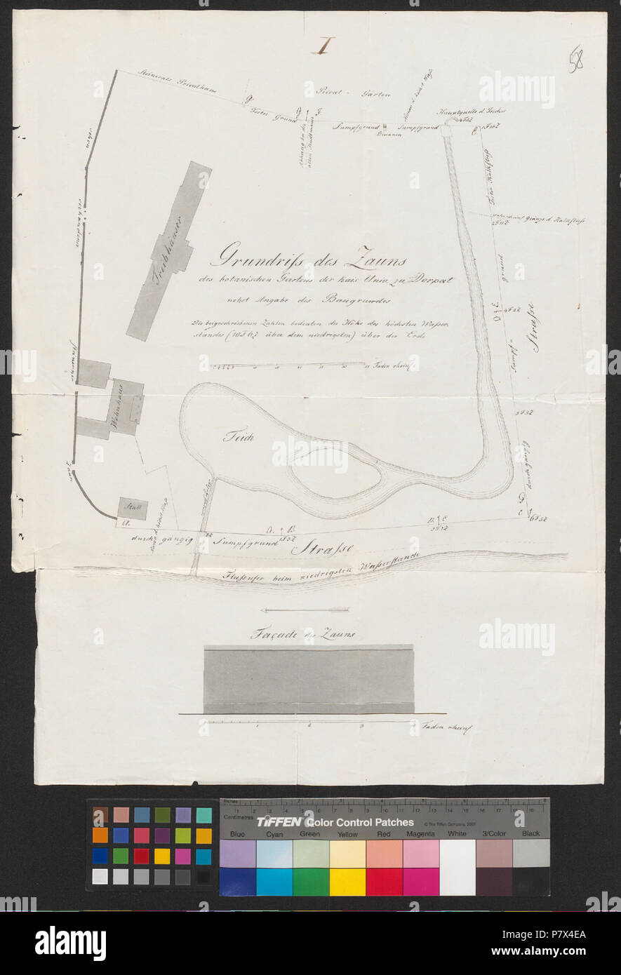 . Deutsch : Grundriss des Zauns des botanischen Gartens der Kais. Univ. zu Dorpat nebst propriete des Baugrundes . Anglais : un site d'Archives nationales estoniennes avec code de référence : EAA.402.5.107 58 Fiche technique : Kaart EESTI Eesti Rahvusarhiivist Lähtekoodiga : EAA.402.5.107 leht 58 . La moitié du xixe siècle, je 140 EAA0402 0050000107 00058 k Banque D'Images
