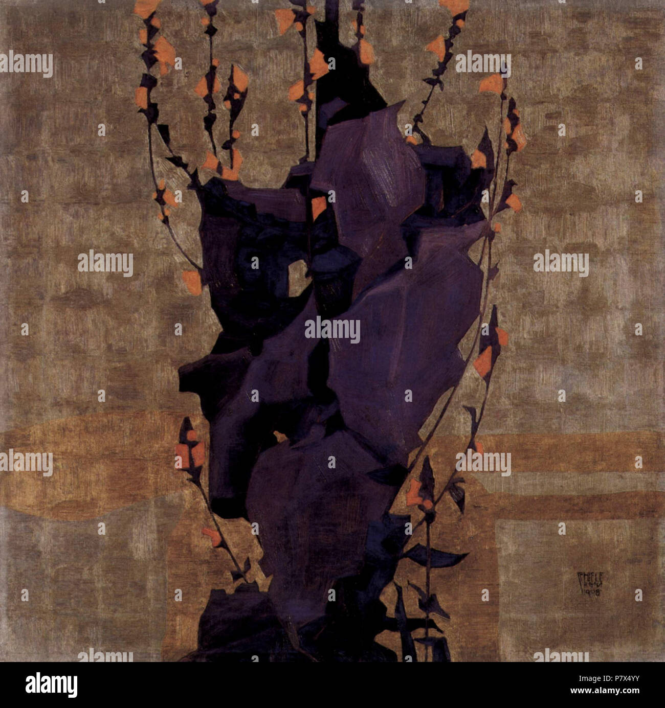 . Allemand : Stilisierte dekorativem vor Blumen Hintergrund . Still Life . 142 090 1908 Egon Schiele Banque D'Images