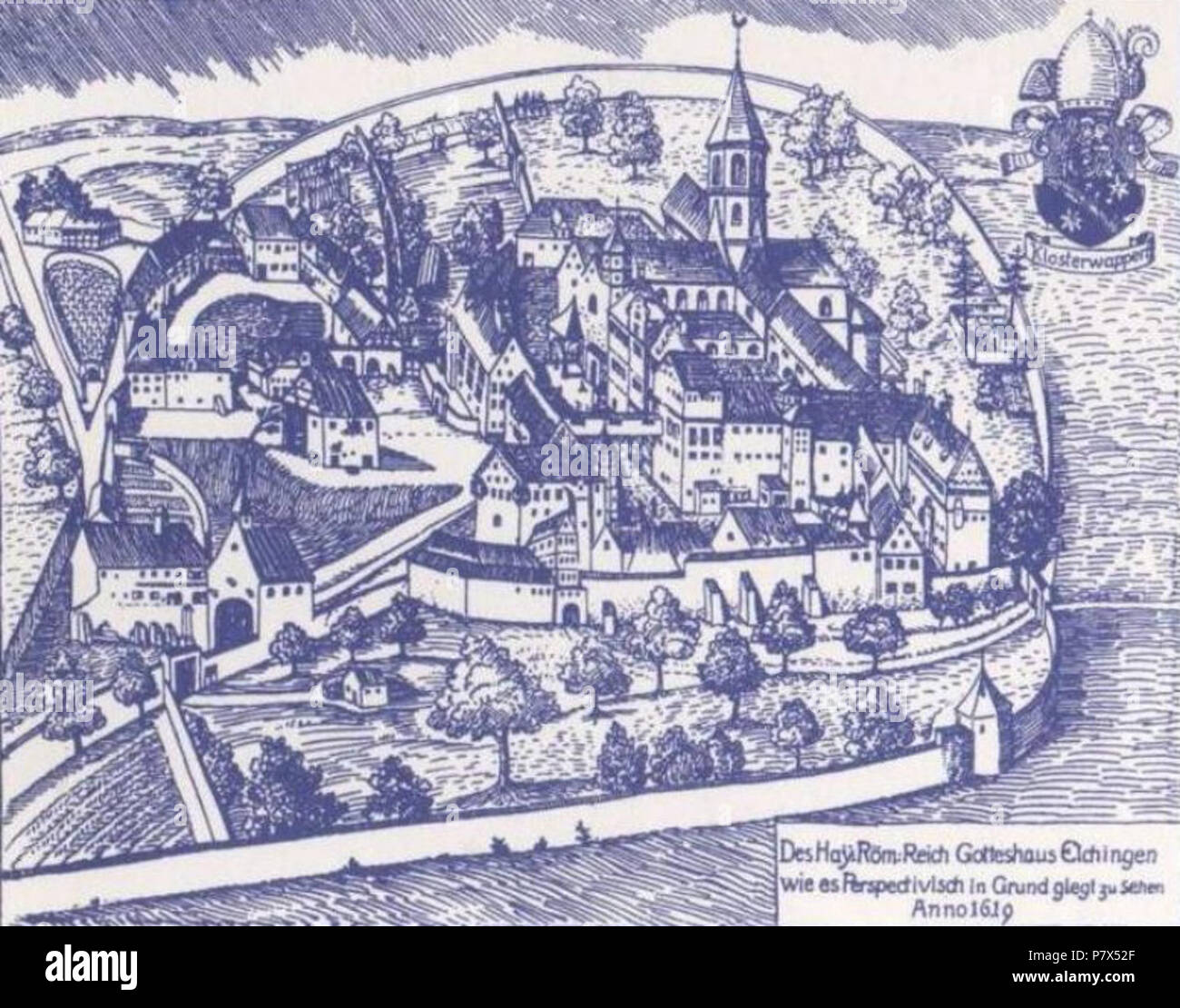Anglais : principaux bâtiments de l'abbaye d'Elchingen. Cette abbaye a été l'un des 40 abbayes de l'Empire romain saint - Rupture de plus d'un millier d'abbayes et monastères - qui était l'objet, l'état d'une Abbaye impériale. Le territoire de l'abbaye s'étendait bien au-delà du monastère comme tels et inclus des dizaines de villages et des milliers de sujets. Comme les autres abbés impériale, l'Abbé d'Elchingen est maître absolu qui avaient 'voix' et manger à la diète impériale. Portrait d'une carte postale de 1920 ou 1930. 2 août 2013, 19:48:48 143 Abbaye Elchingen Banque D'Images