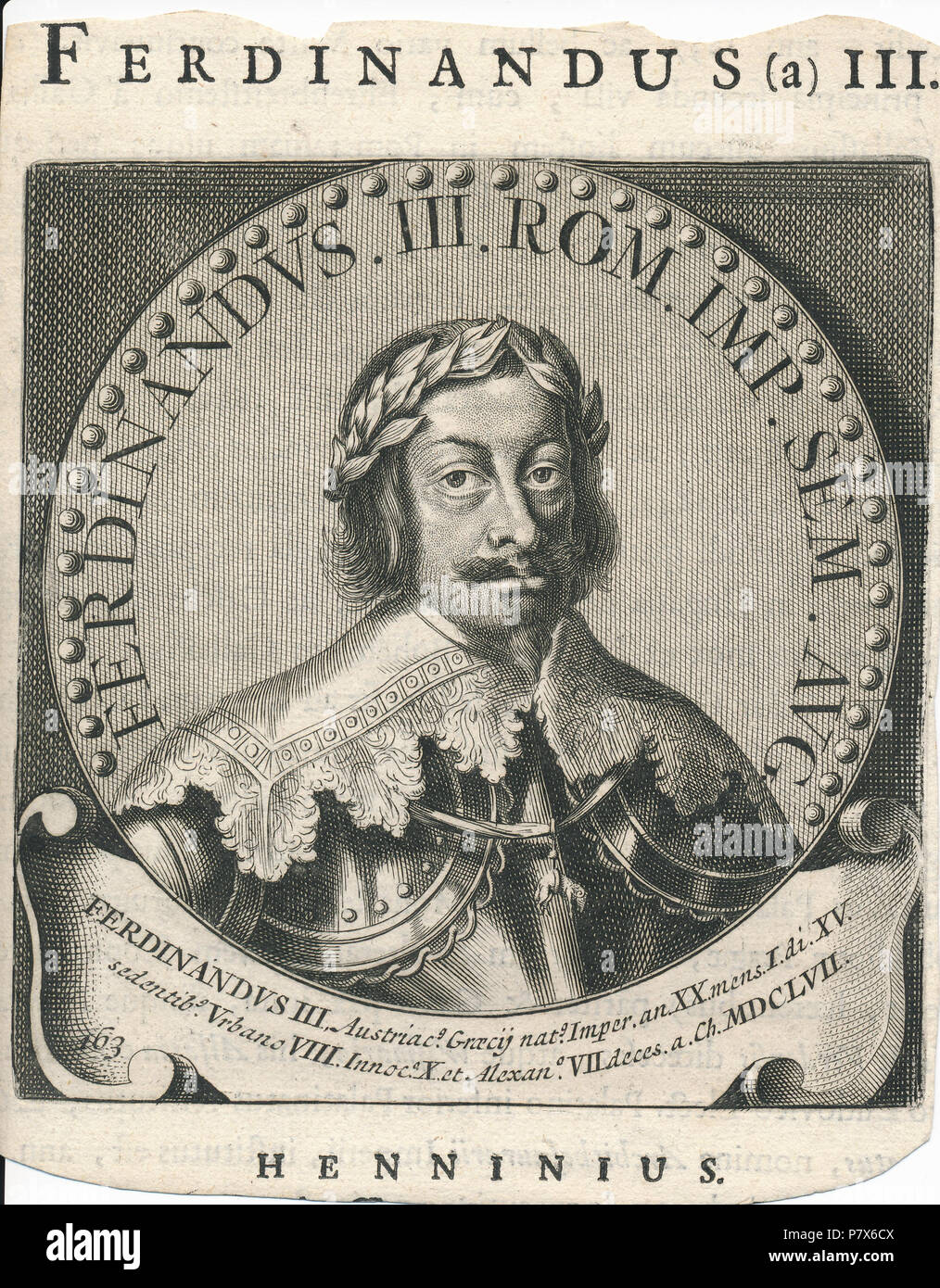 . Nederlands : Ferdinand III . Nederlands : gravure médaillon en van Ferdinand III, keizer van het Rijk van Roomse Heilge 1637-1657 English : gravure en médaillon de Ferdinand III, empereur romain saint 1637-1657 . N/A 158 Ferdinand III Erfgoedcentrum Rozet 300 191 d 6 C (66) 20171115 0001 Banque D'Images