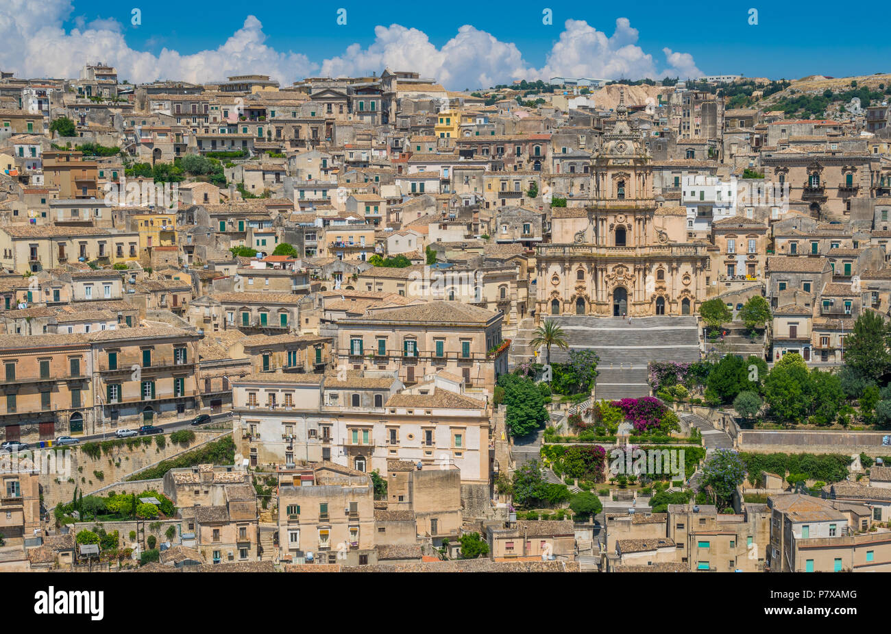 Vue panoramique à Modica, province de Raguse, en Sicile. Banque D'Images