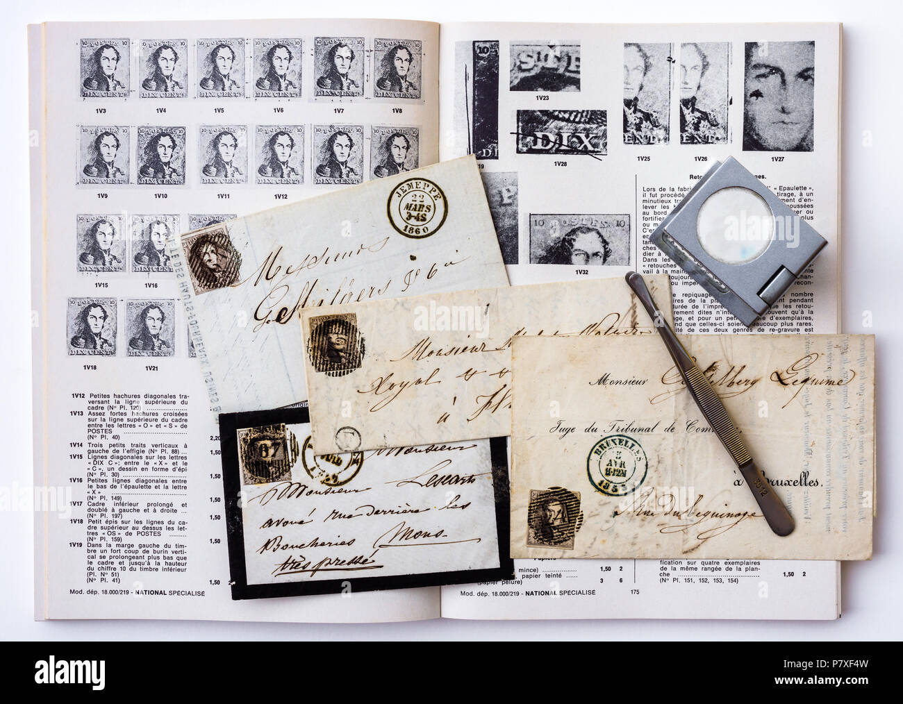 Années 1860, lettres et histoire postale belge spécialisé manuel. Banque D'Images