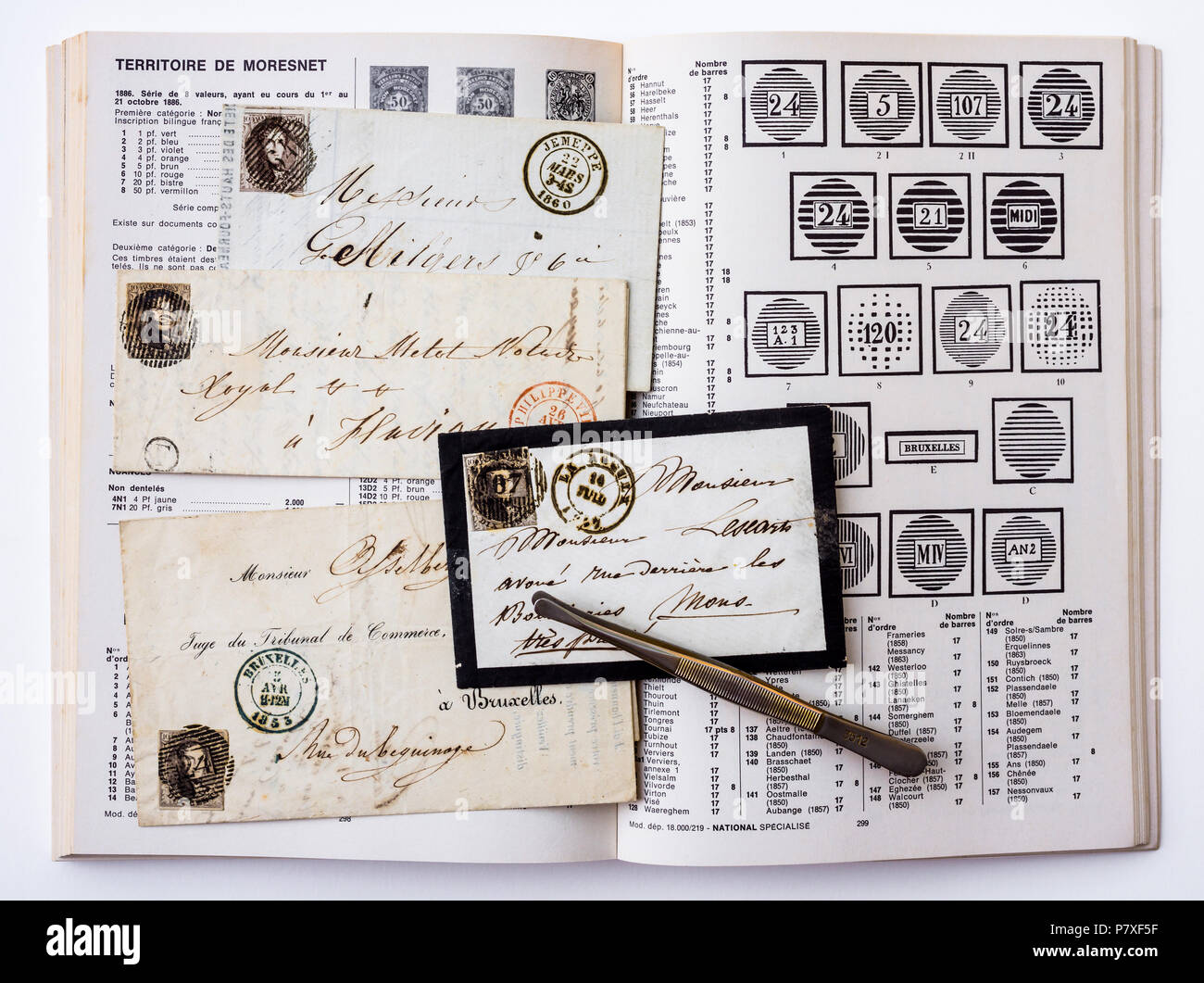 Années 1860, lettres et histoire postale belge spécialisé manuel. Banque D'Images