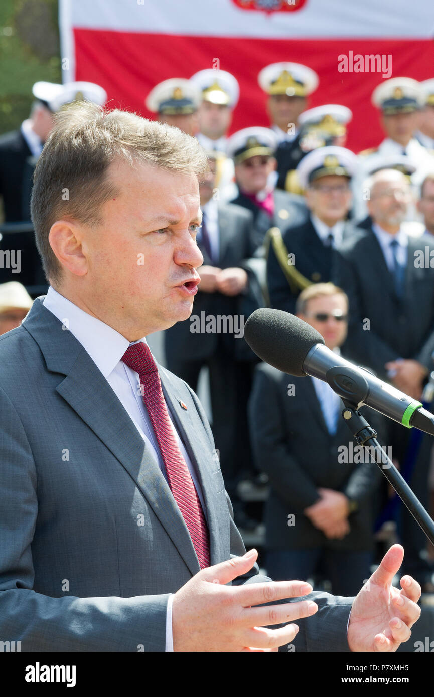 Mariusz Blaszczak, Ministre de la Défense nationale, au cours de la célébration du 100e anniversaire de la marine polonaise de Gdynia, Pologne. 24 juin 2018 © Wojcie Banque D'Images