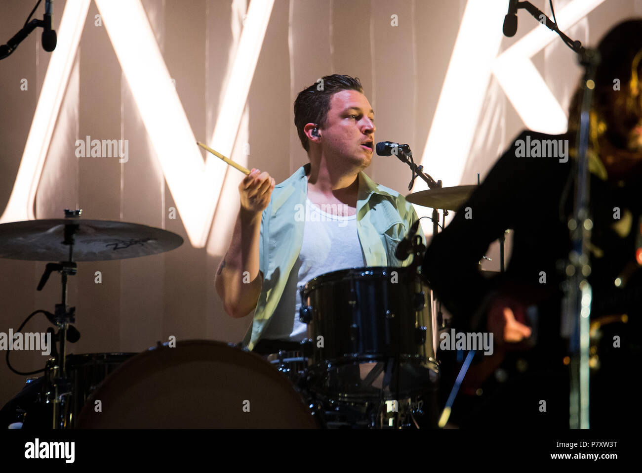 Barcelone - 2 juin : Matt Helders, batteur des Arctic Monkeys (rock band), se produit en concert au Primavera Sound Festival le 2 juin 2018 à Barcelone, Banque D'Images