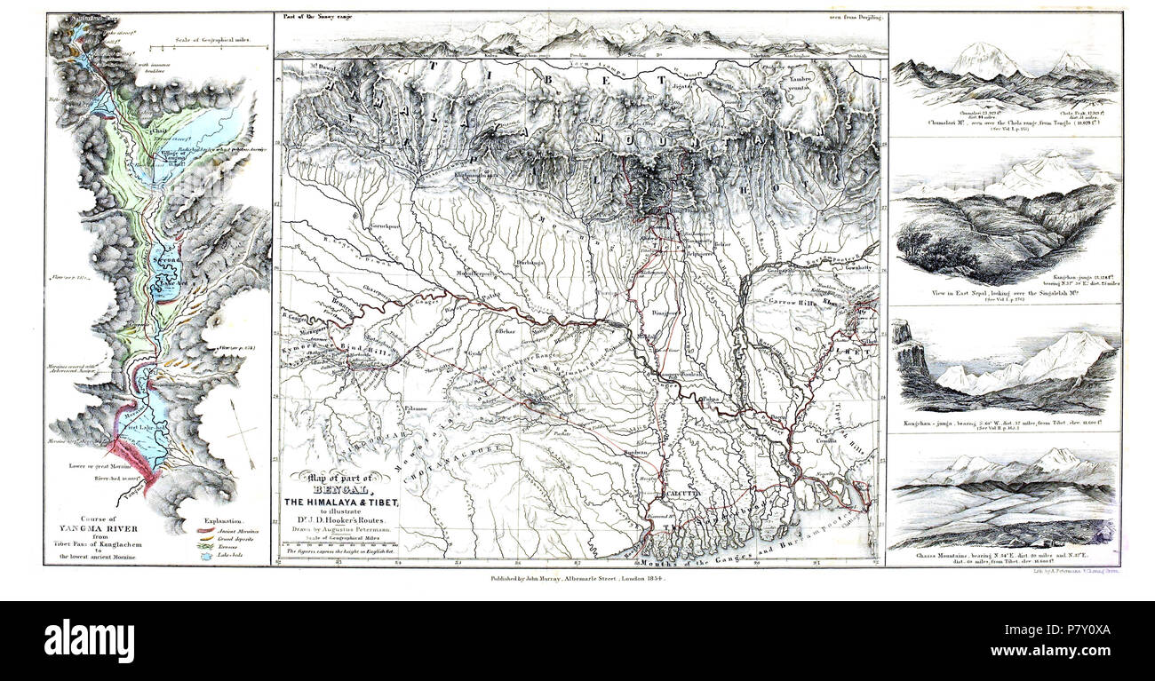 Plan de J D Hooker's travel . 1854 196 Hooker la carte de voyage Banque D'Images