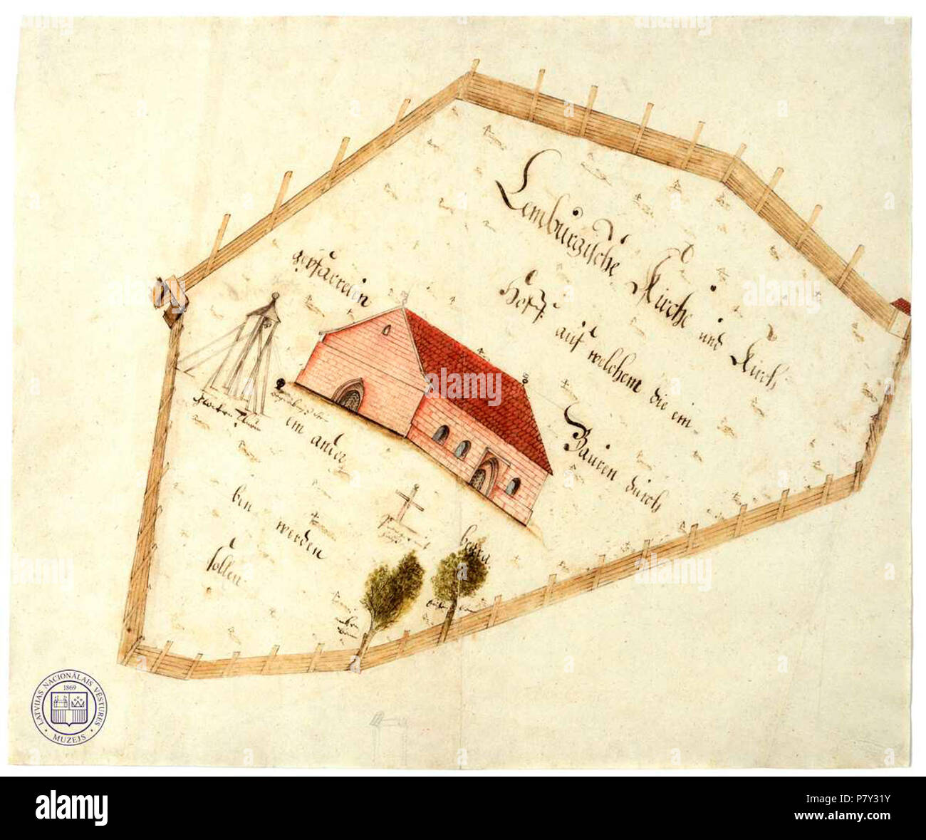 Joonistus sajandist français : XVII. 23 septembre 2009, 12:43:06257 Malpilsi kirik 1. Banque D'Images