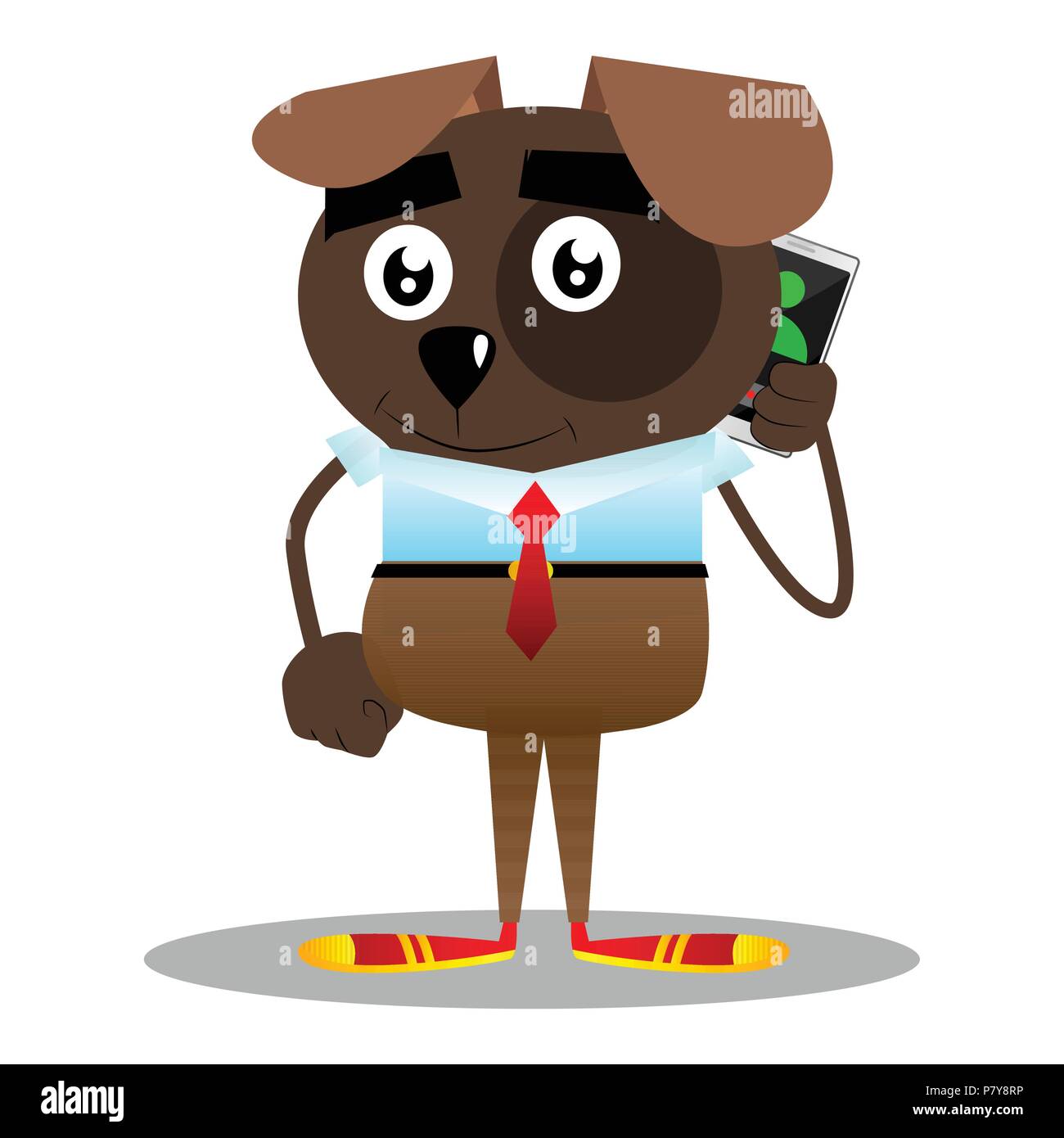 Illustré de dessins animés chien d'affaires talking on cell phone. Illustration de Vecteur