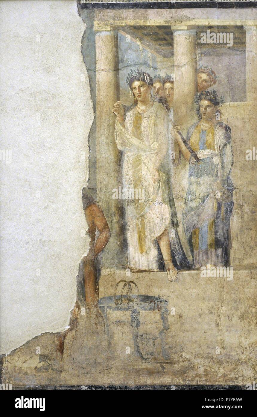 Roman fresque représentant Iphigénie en Tauride. 1-50 MA. Tablinium. Chambre de Lucius Caecilius. Lucundus Pompéi, Italie. Musée Archéologique National. Naples. L'Italie. Banque D'Images