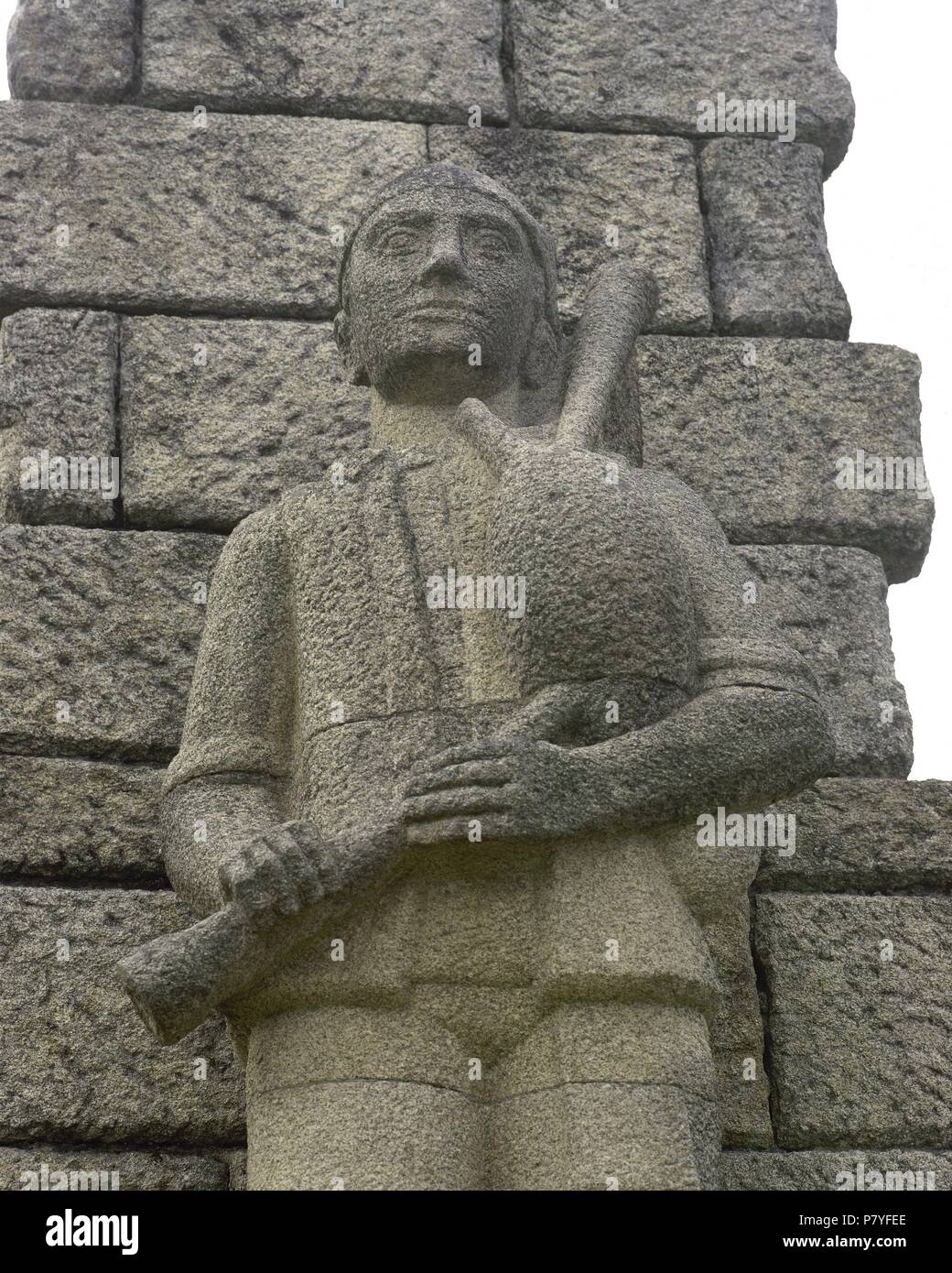 Monument à la Cornemuse galicienne, 1965. Par sculpteur espagnol Antonio Failde. Détail. Monte de Santa Cruz. Ribadeo. Province de Lugo. La Galice. L'Espagne. Banque D'Images