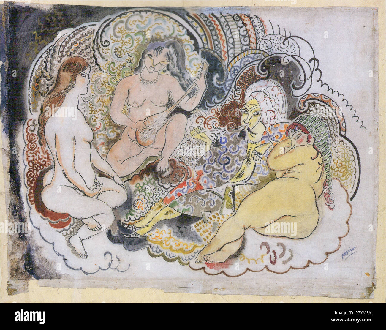 224 JulesPascin-1924-Un oriental et ses femmes Banque D'Images