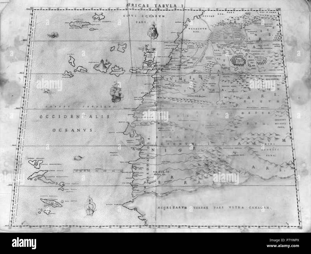 Deutsch : J'Afrikakarte von der Tafel Livio Sanuto : Erstveröffentlichung 1588 à Venise dans seinem Werk Geografia. Avant 1576 248 Livio Sanuto - J'Afrikakarte senneur Tafel Banque D'Images